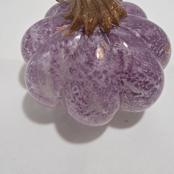 Hand Blown Glass Pumpkin Purple W/ Gold Flecks White Base (J) - Picture 8 of 9